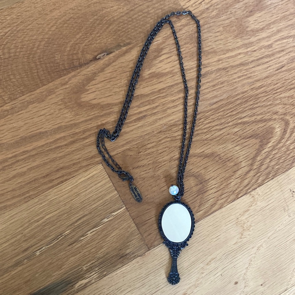 Vintage inspired mini Hand Mirror Necklace by Victorian Trading Company.
